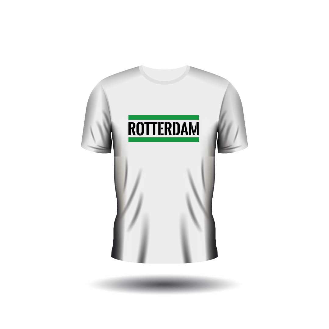 Witte Rotterdam T-shirt opdruk groen wit logo